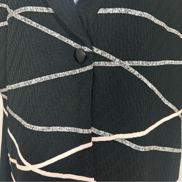 Ming Wang Womens L Black Knit Blazer Career Jacket Single Button Abstract Stripe - Picture 13 of 13